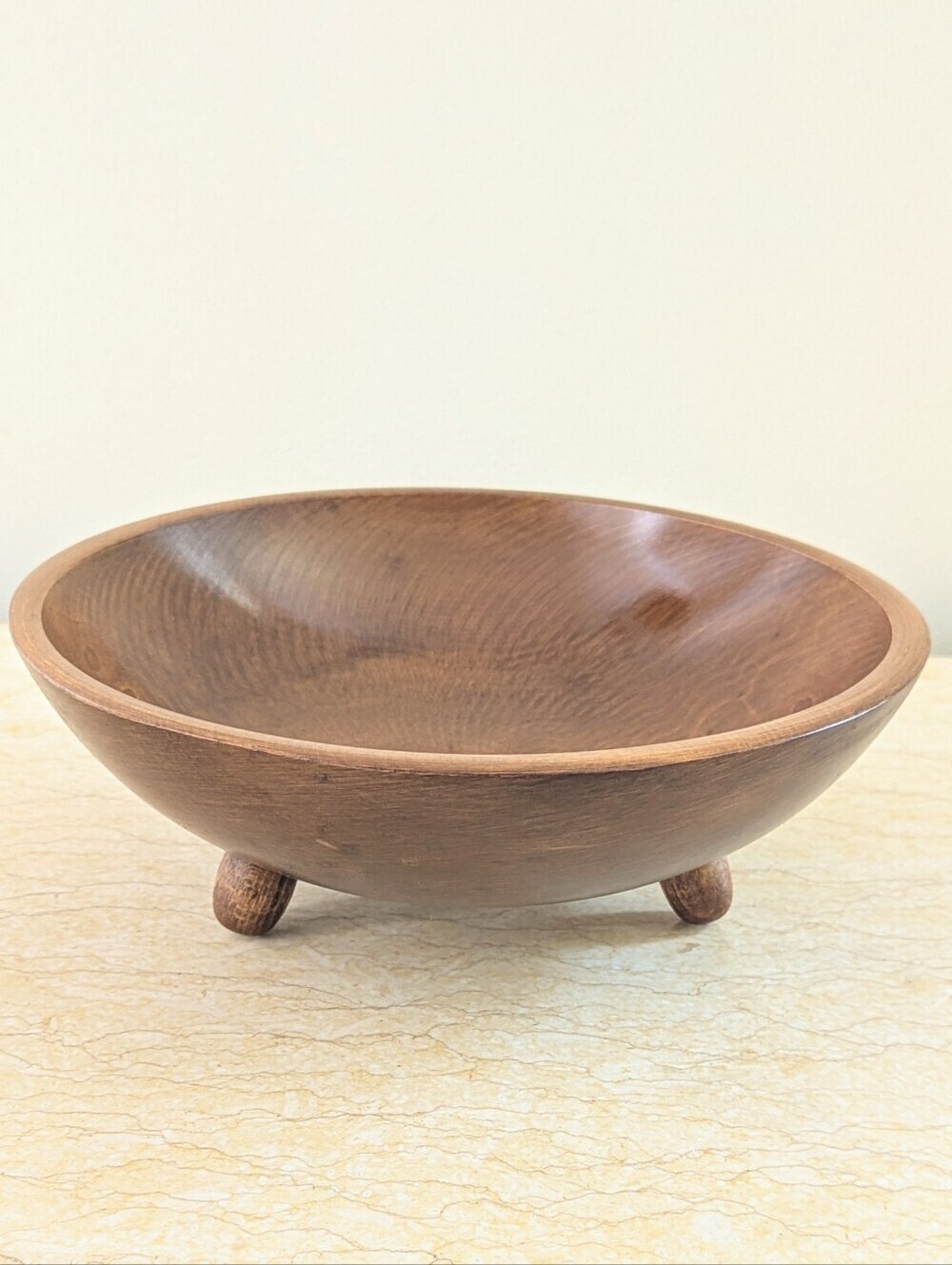 Vintage Woodcroftery Tri Footed Wooden Salad Fruit Serving Bowl Mid Century